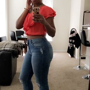 Tangerine ruffle crop top